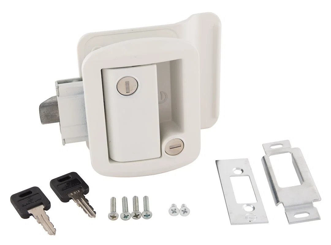 013-571 – AP PRODUCTS Entry Door Handle, Paddle Style Handle For Travel Trailer Lock With Cut Out Dimensions Of 2-3/4...